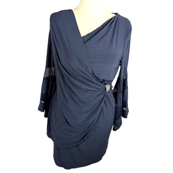 R & M Richards Women's Rhinestone Faux Wrap Dress Charcoal Size 12 - Picture 2 of 4